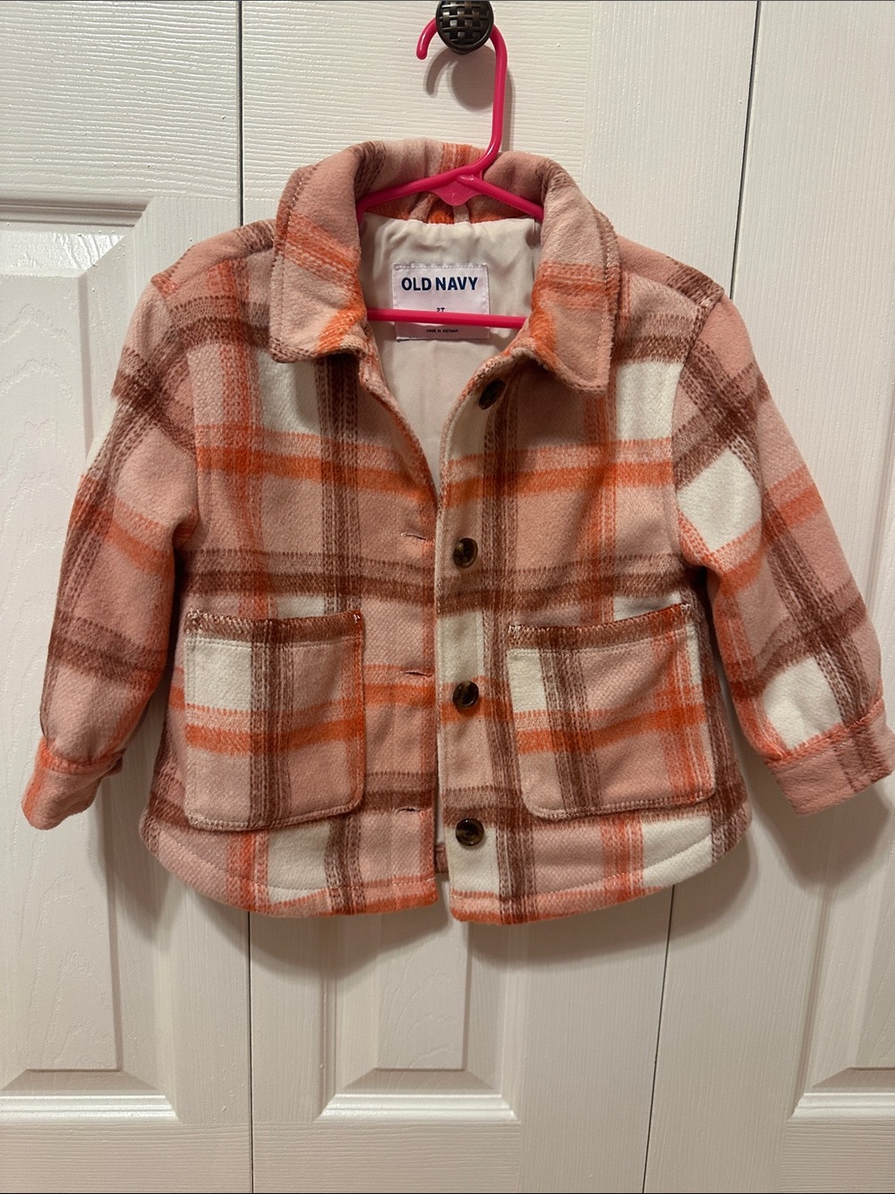 Old Navy Peach and Cream Plaid Kids Jacket